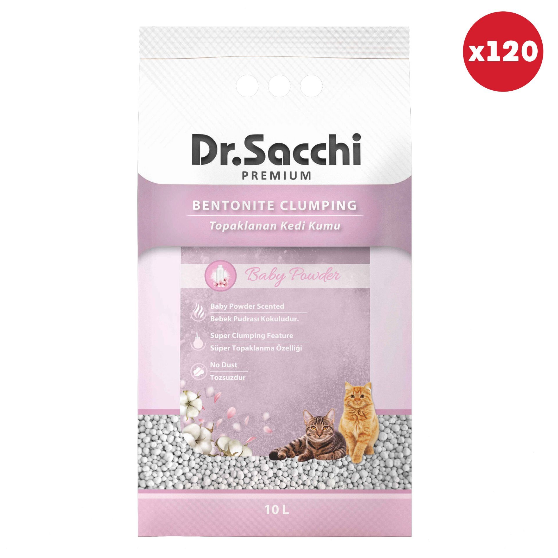 Dr.Sacchi Bebek Pudrası Kokulu Bentonit Kedi Kumu 10 Lt 120 Adet