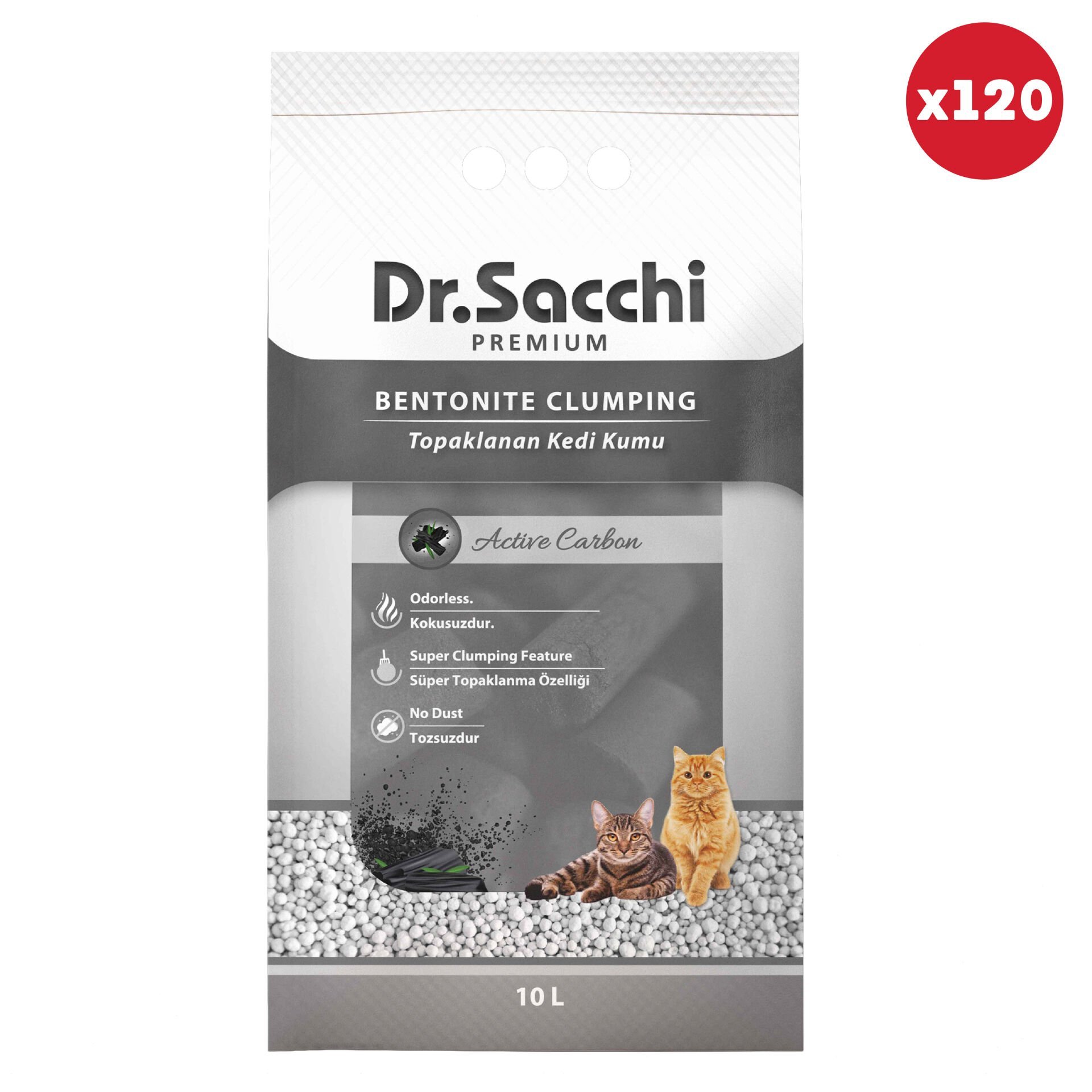 Dr.Sacchi Aktif Karbonlu Bentonit Kedi Kumu 10 Lt 1 Palet (60 Adet)