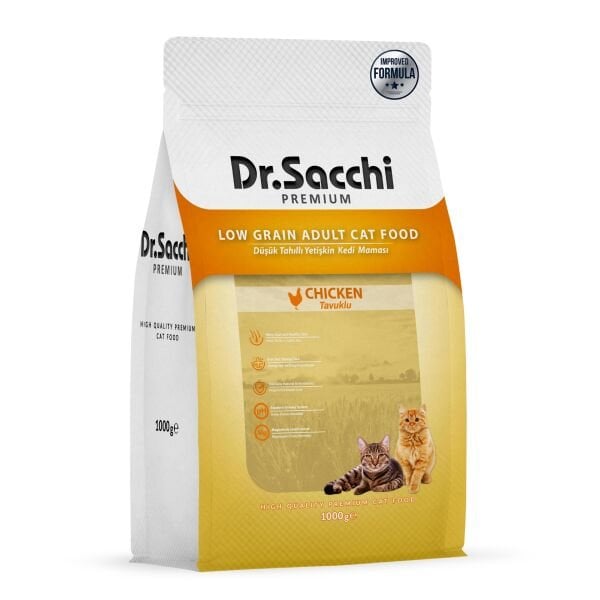 Dr.Sacchi Premium Tavuklu Düşük Tahıllı Yetişkin Kedi Maması 1 Kg