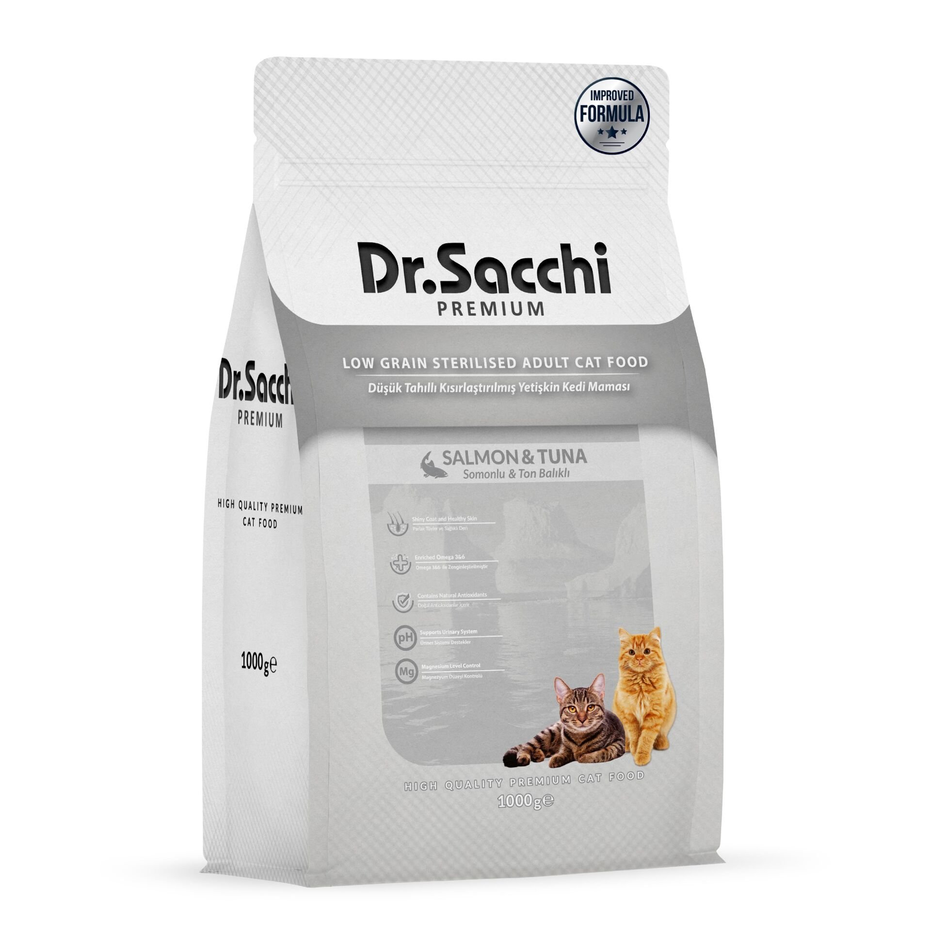 Dr.Sacchi Premium Somonlu Ve Ton Balıklı Düşük Tahıllı Kısırlaştırılmış Kedi Maması 1 Kg