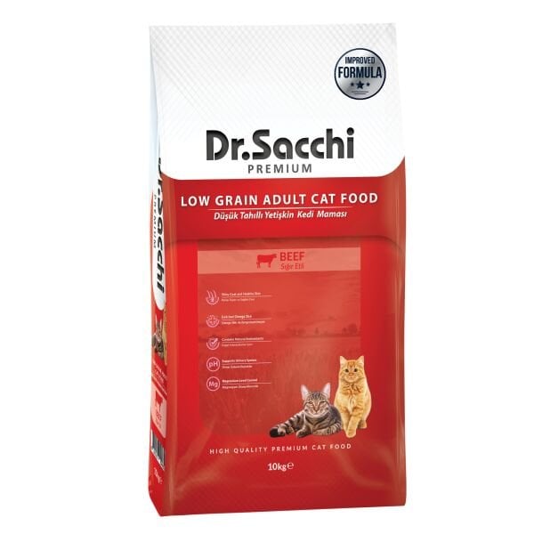 Dr.Sacchi Premium Sığır Etli Düşük Tahıllı Yetişkin Kedi Maması 10 Kg