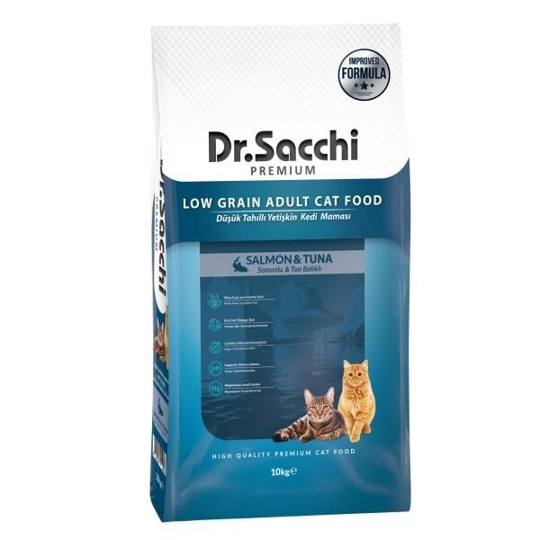 Dr.Sacchi Düşük Tahıllı Somonlu Ve Ton Balıklı Yetişkin  Kedi Maması 10 Kg