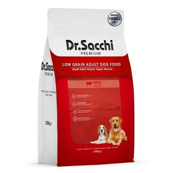 Dr.Sacchi Premium Sığır Etli Düşük Tahıllı Yetişkin Köpek Maması 1,5 Kg