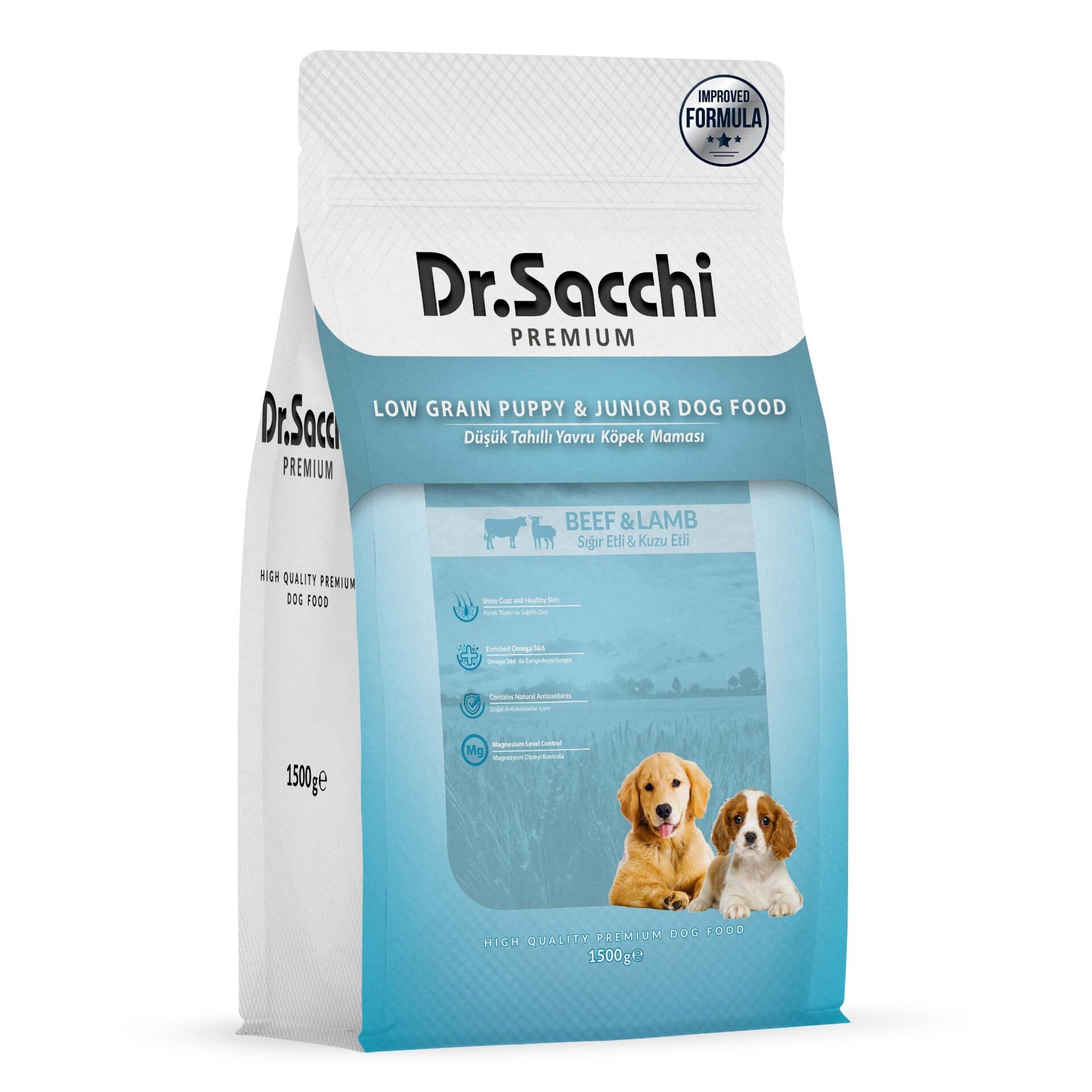 Dr.Sacchi Premium Sığır Etli Ve Kuzu Etli Düşük Tahıllı Yavru Köpek Maması 1,5 Kg