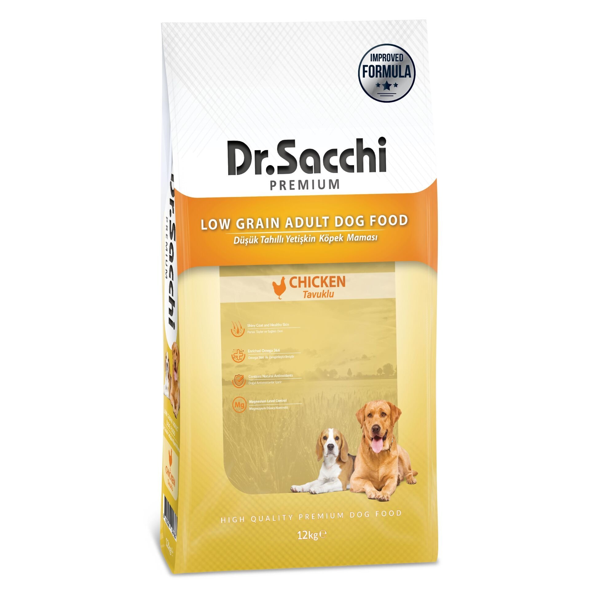 Dr.Sacchi Premium Tavuklu Düşük Tahıllı Yetişkin Köpek Maması 12 Kg