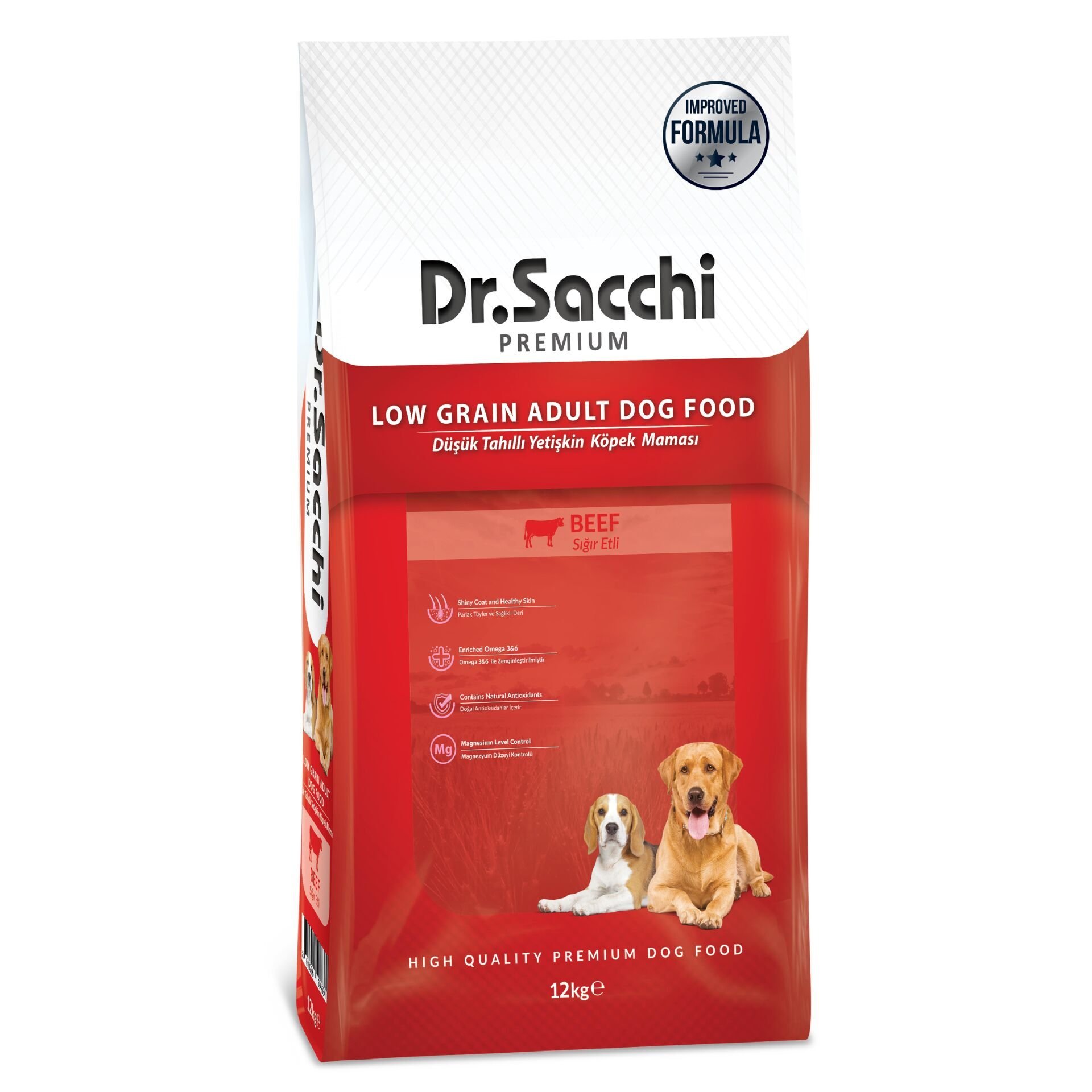 Dr.Sacchi Premium Sığır Etli Düşük Tahıllı Yetişkin Köpek Maması 12 Kg
