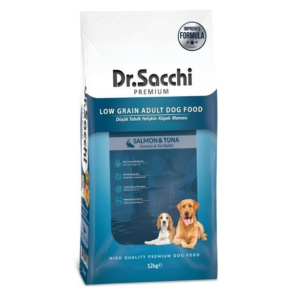 Dr.Sacchi Düşük Tahıllı  Somonlu Ve Ton Balıklı Yetişkin Köpek Maması 12 Kg