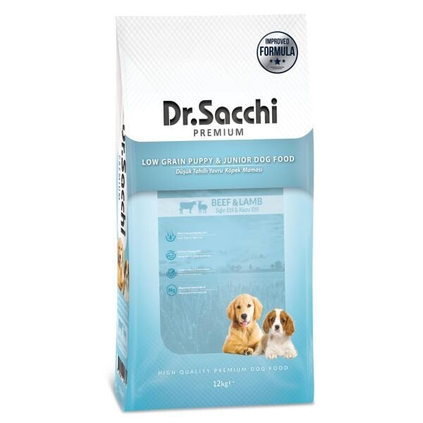 Dr.Sacchi Düşük Tahıllı Sığır Etli ve Kuzu Etli Yavru Köpek Maması 12 Kg